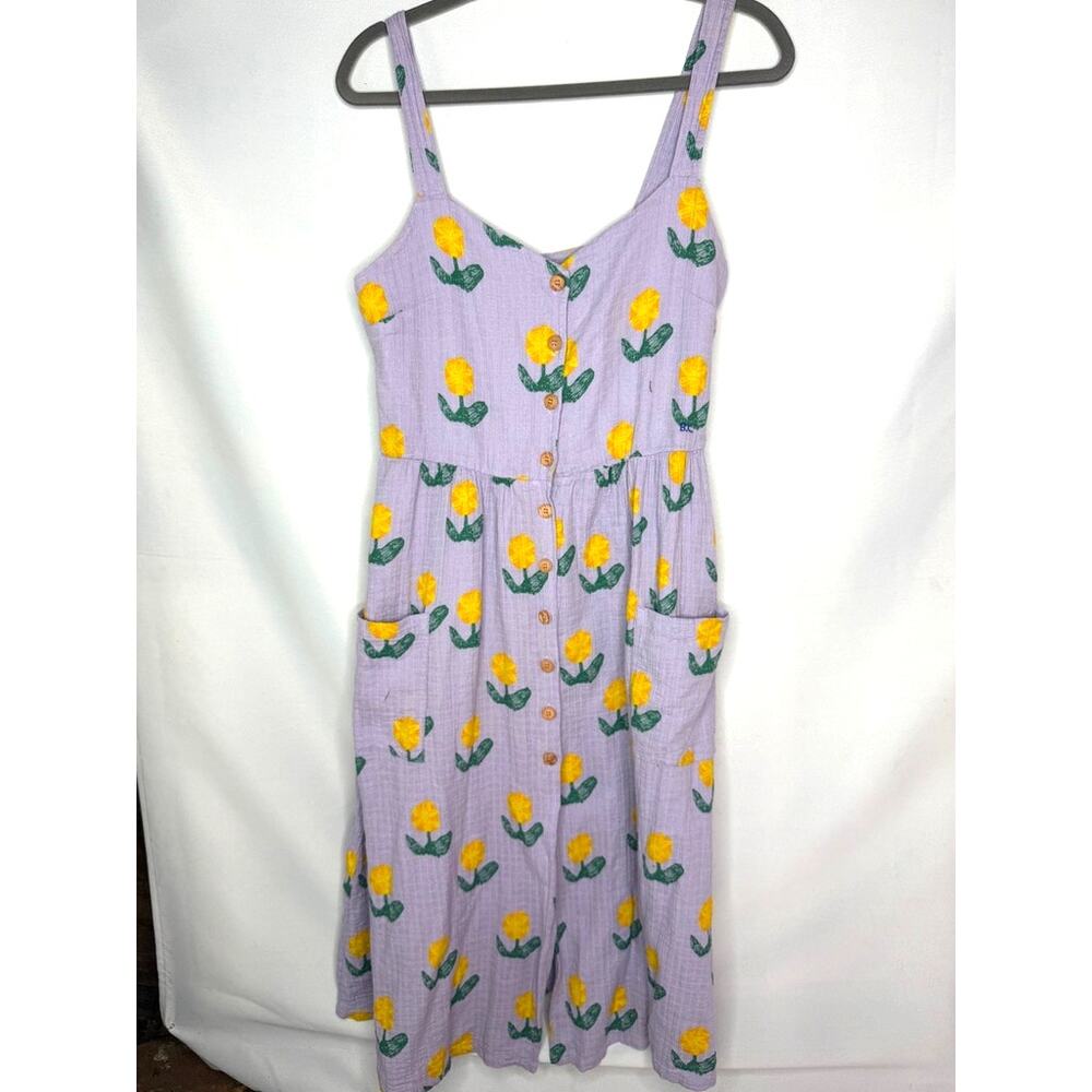 Bobo Choses Womens Medium Organic Cotton Yellow‎ Floral Button Front Midi Dress